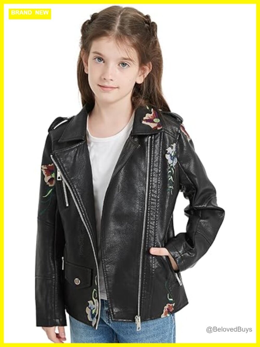 Girls Faux Leather Motorcycle Biker Jacket Fall Coat Zip Up
